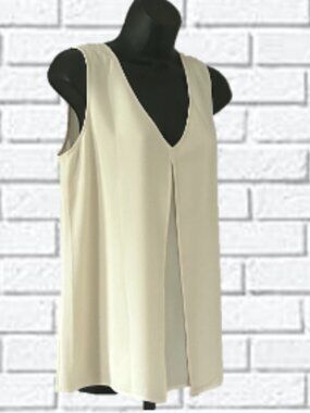 St. John | Sleeveless Cascade Pleated V-Neck Blouse